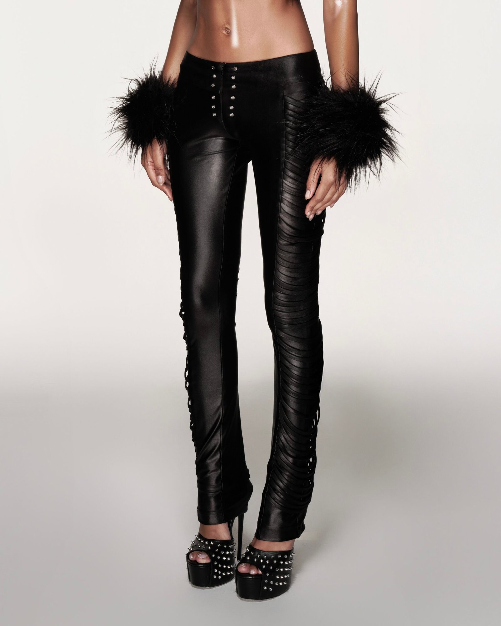 Sculpted Leather Ruched Pants
