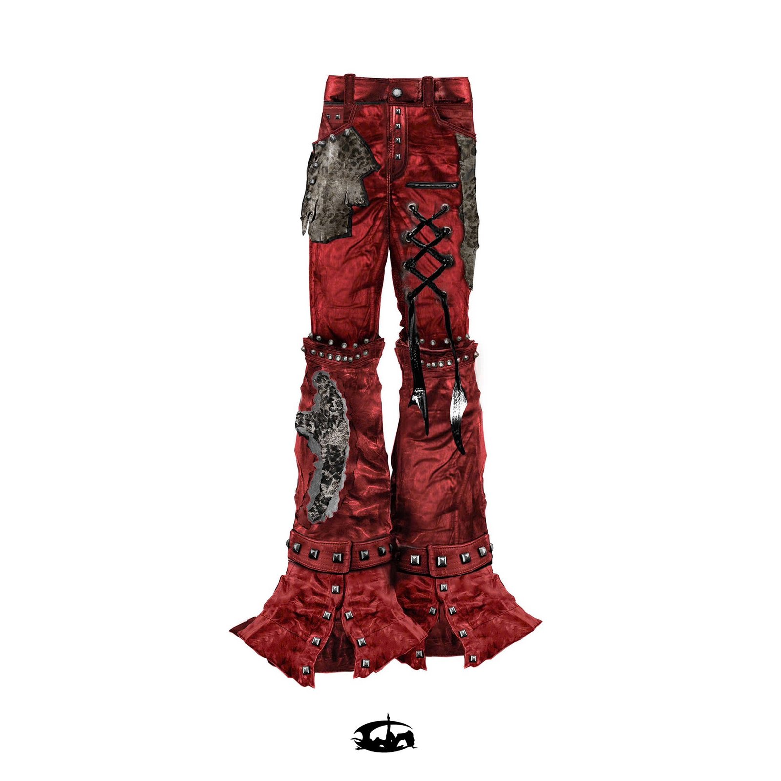 "FLAWLESS" LEOPARD MIX RED LEATHER SKINNY FLARED