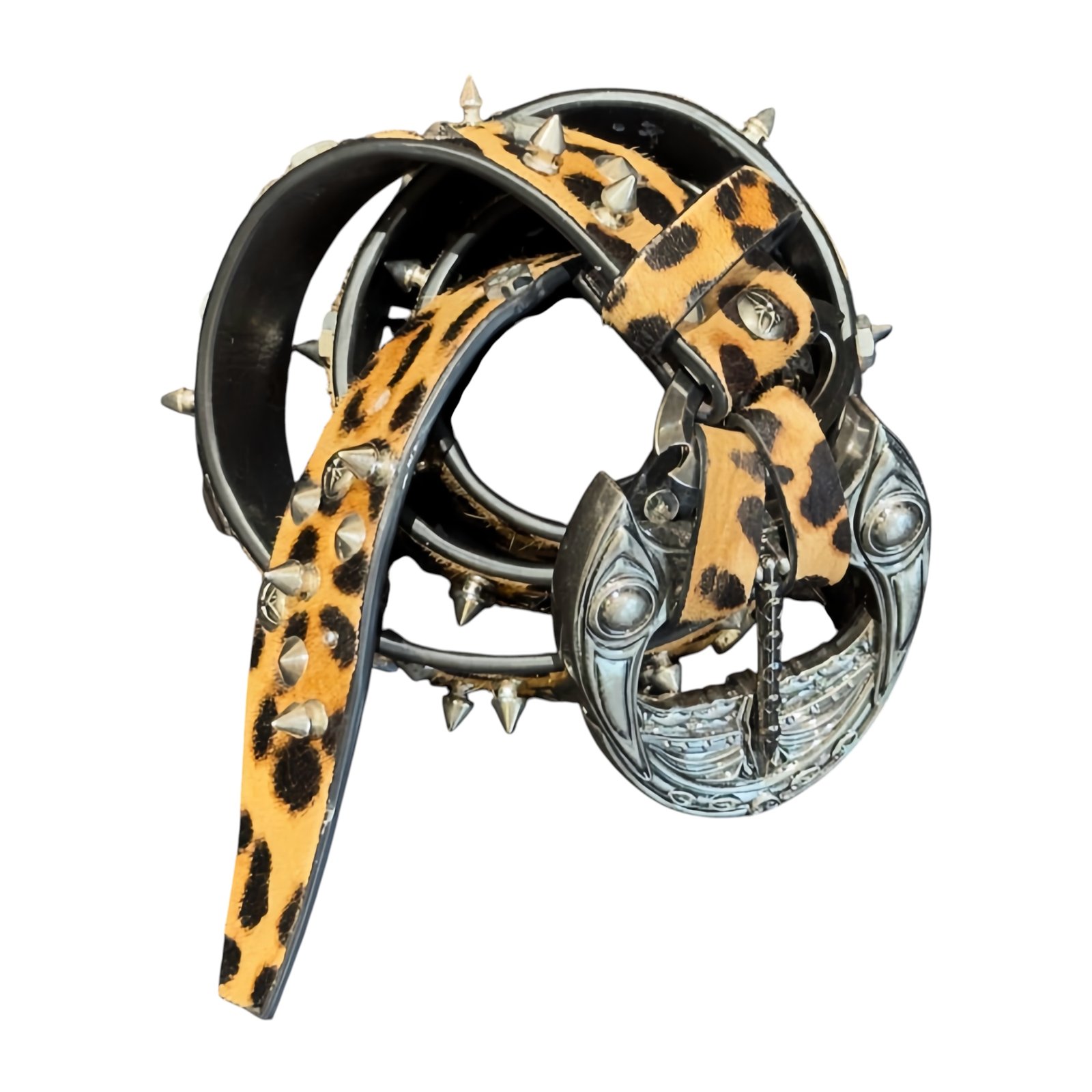 COZY STUDDED LEOPARD LEATHER BELT